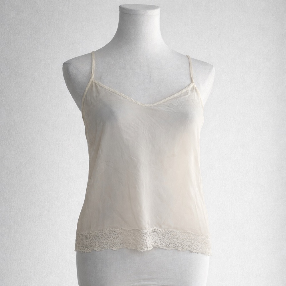 Wilfred Ivory Silk Camisole | 100% Silk Lace Trim Cami | Minimal Romantic Top S